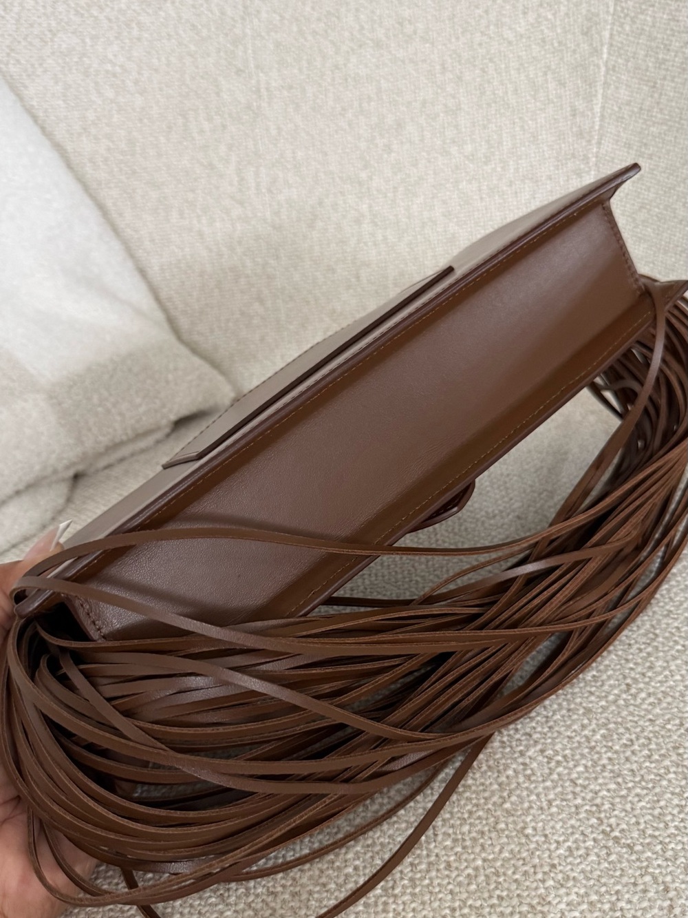 Jacquemus Chocolate Brown Leather Fringe Clutch - Picture 7 of 10
